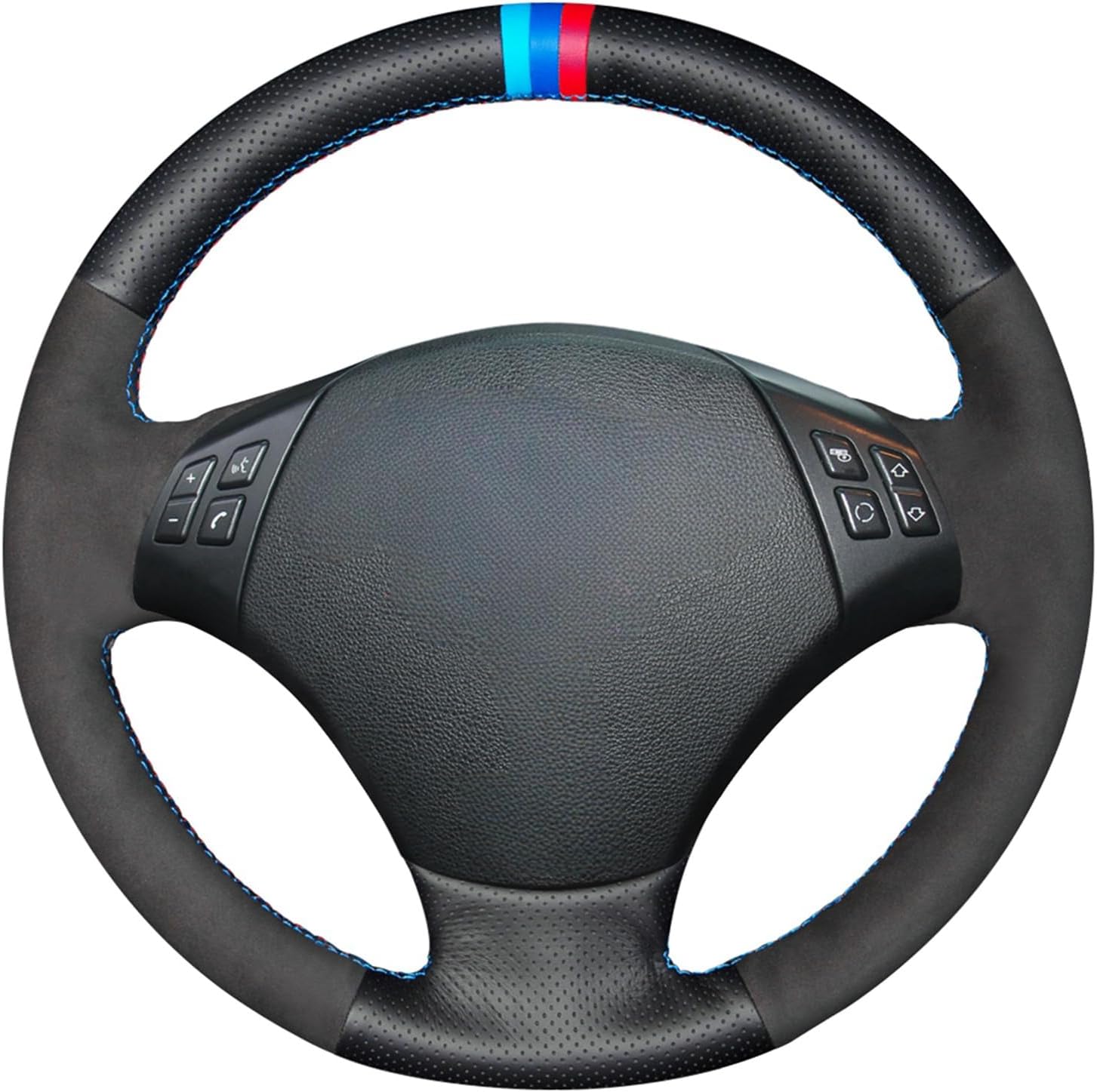 MEWANT Hand-Stitched Black Suede with Leather Steering Wheel Cover Wrap for BMW 3 Series E90 E91 E92 E93 2006 2007 2008 2009 2010 2011