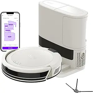 Shark Navigator Robot Vacuum with Bagless 30-Day Capacity Self-Empty Base, Powerful Suction, SmartPath Navigation, Self-Cleaning Brushroll, for Carpets & Hard Floors, White, AV2110S