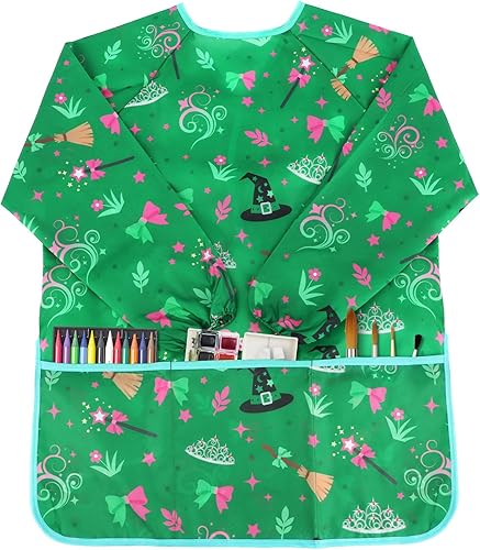 Vista 14 de Paquete de 2 batas de arte para niños, con manga larga y 3 bolsillos para edades de 3 a 8 años