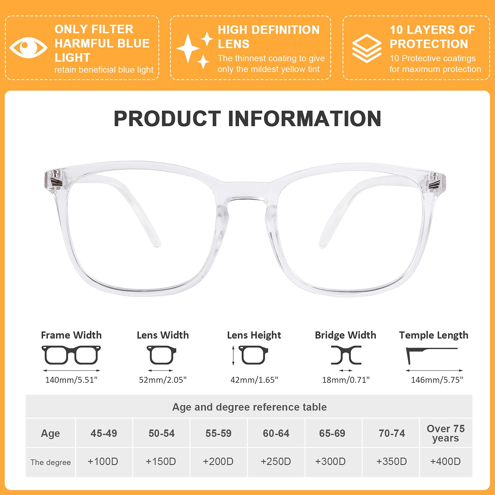 DOOViC Blue Light Blocking Reading Glasses Large Square Transparent Frame Computer Readers Glasses for Men/Women +1.25 - Image 3