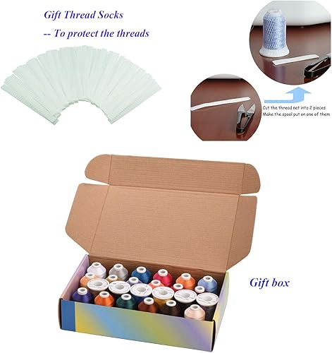 Miniatura 7 de Simthread 4 hilos blancos 2 negros 40WT para máquina de bordar, hilo de poliéster multiusos que ayuda bien en la costura, piezas, apliques,