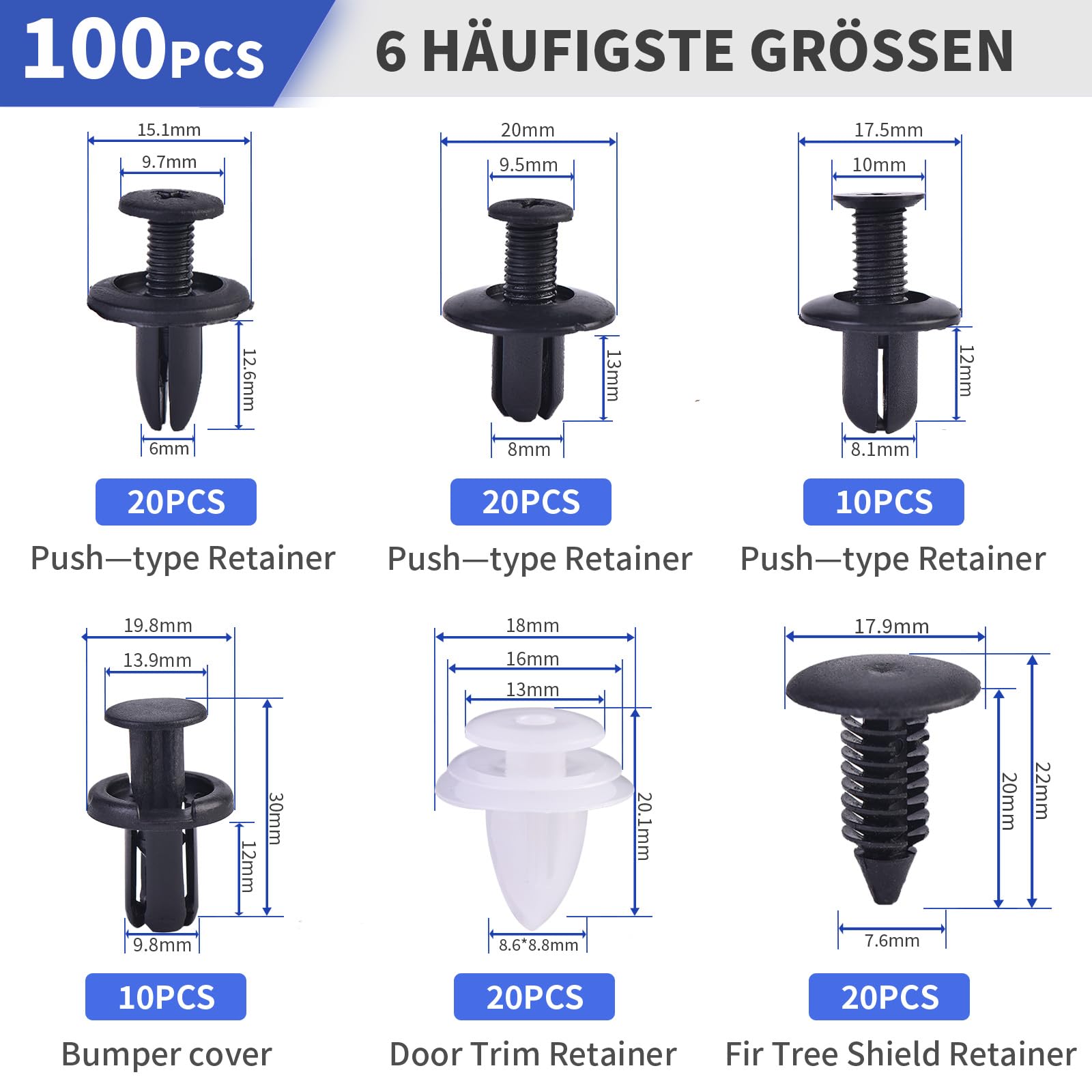 100 Clip Di Fissaggio Per Auto - Kit Universale In Plastica