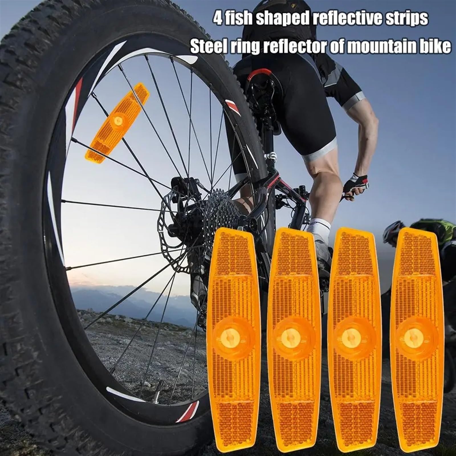 Set De 4 Réflecteurs De Rayons Pour Vélo - Catadioptres Blanc Et Orange - Installation Facile - Haute Visibilité Pour Sécurité Nocturne
