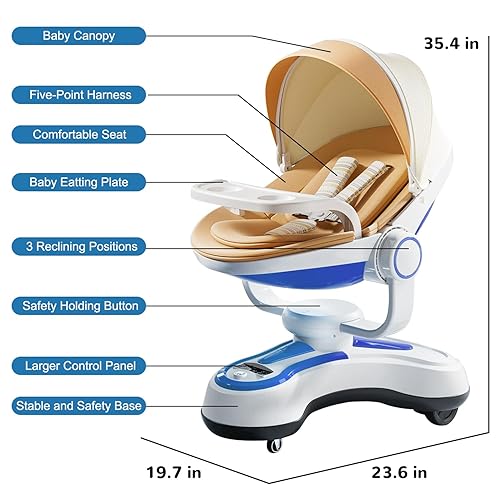 Miniatura 8 de Columpio de bebé para bebés, 3 modos de movimiento automático, función de ruta y sincronización con arnés de seguridad de 5 puntos, control remoto