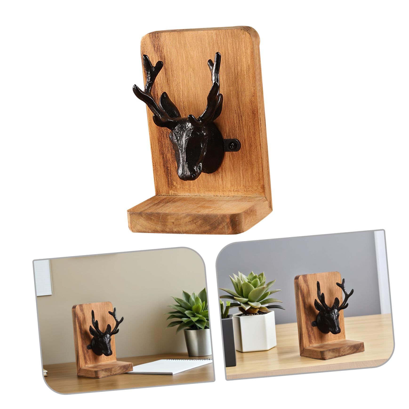 Fermalibri in Legno con Testa di Cervo Stile Scandinavo Supporto Stabile Antiscivolo per Mensole e Scrivania Organizer Decorativo per Libri e Documenti Elegante Accessorio per