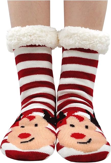 LOFIR Slipper Socks Women Winter Warm Thermal Socks Ldies Fleece Lined Fluffy Socks No-Slip Home Floor Bed Socks Girls Cute Animal Cartoon Socks Christmas Socks, size 4-9,1 Pair