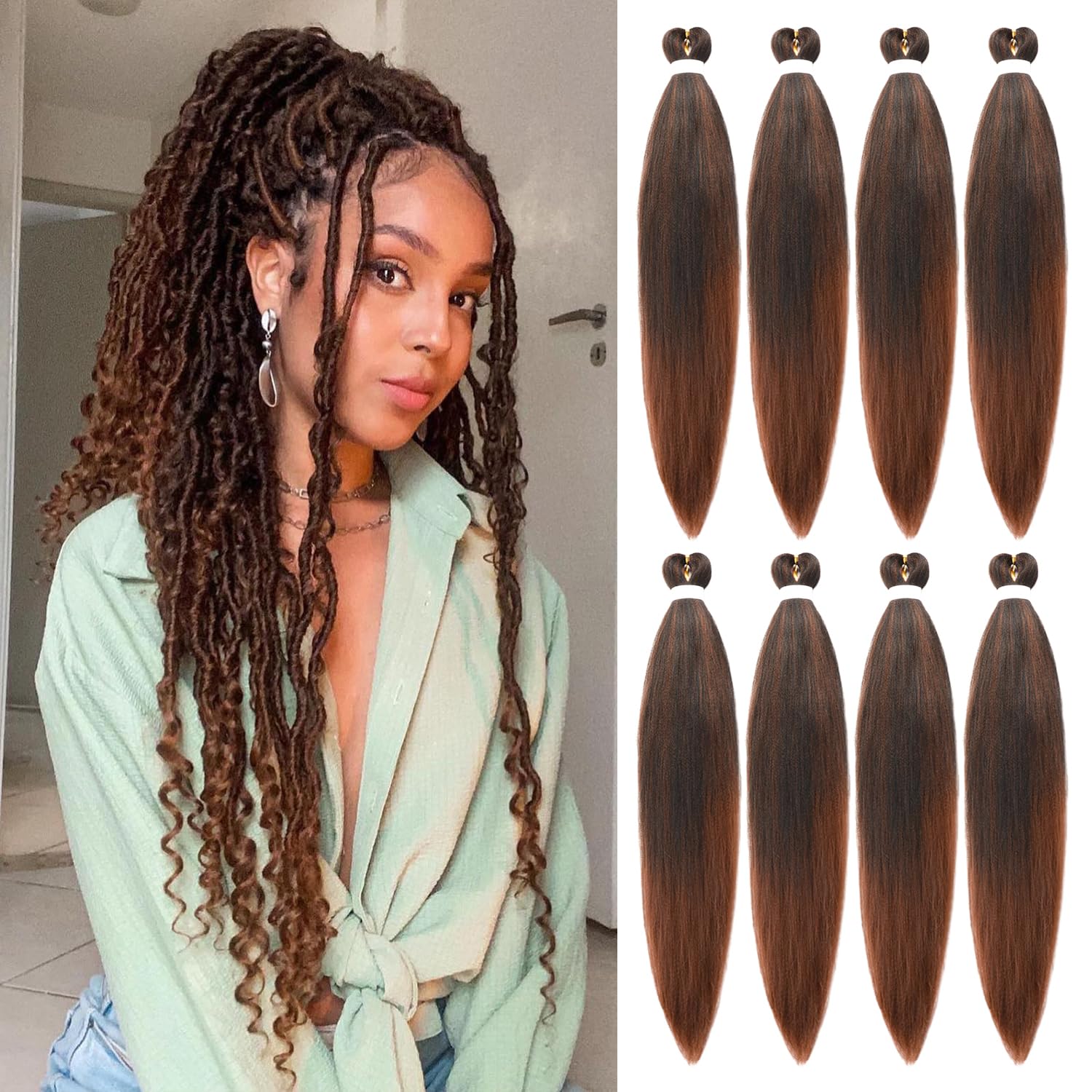 Braiding Hair Pre Stretched 8 Packs 24 Inch Long Black Braid Professional Prestretched Synthetic Braiding Hair Extensions for Twist or Braid (4#, 24 Inch (Pack of 8))