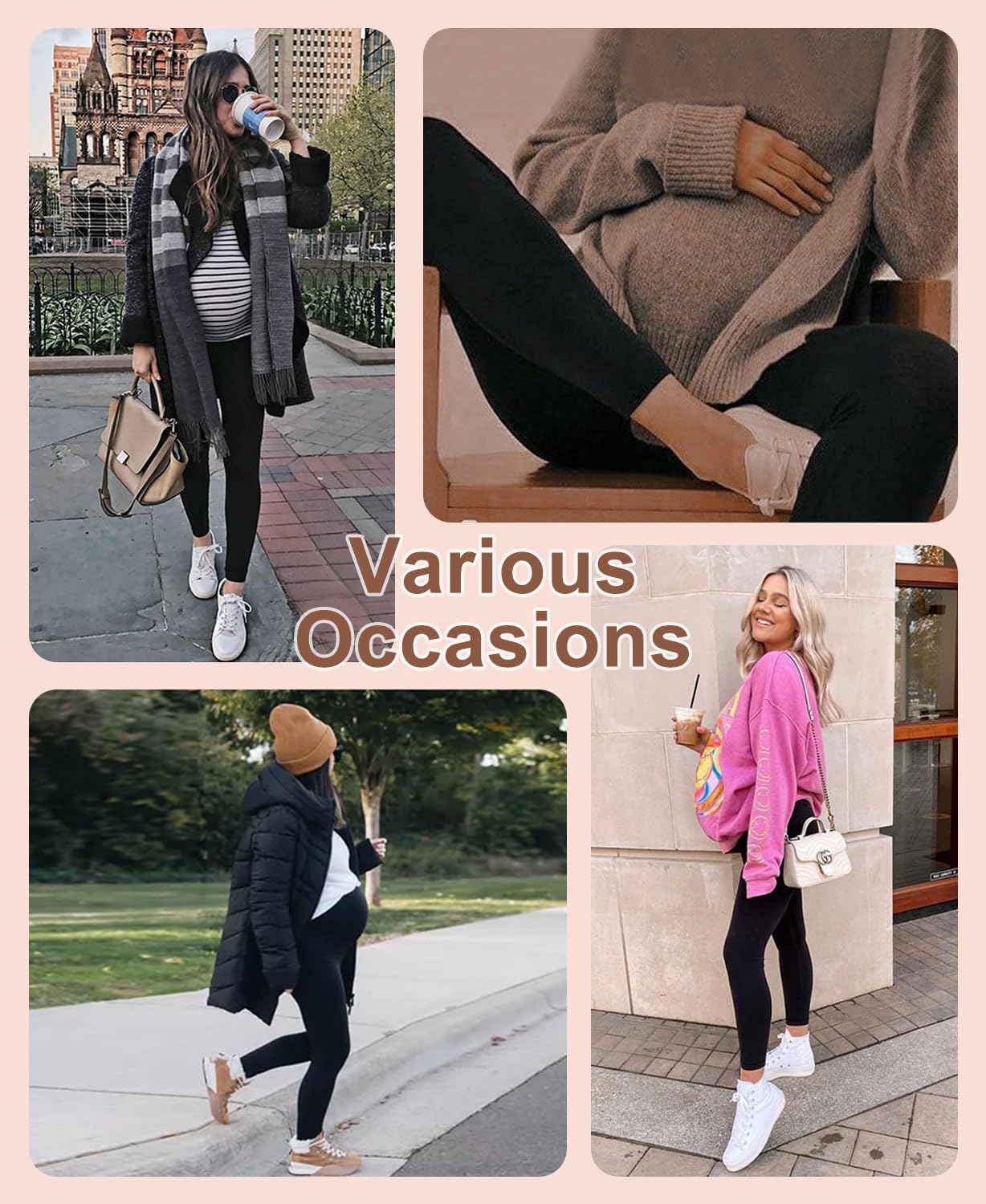 CheChury Legging Grossesse Femme Taille Haute Extensible Doux Mode Legging de Maternité Pantalon avec Poches Femme Enceintes Maison Yoga Sport