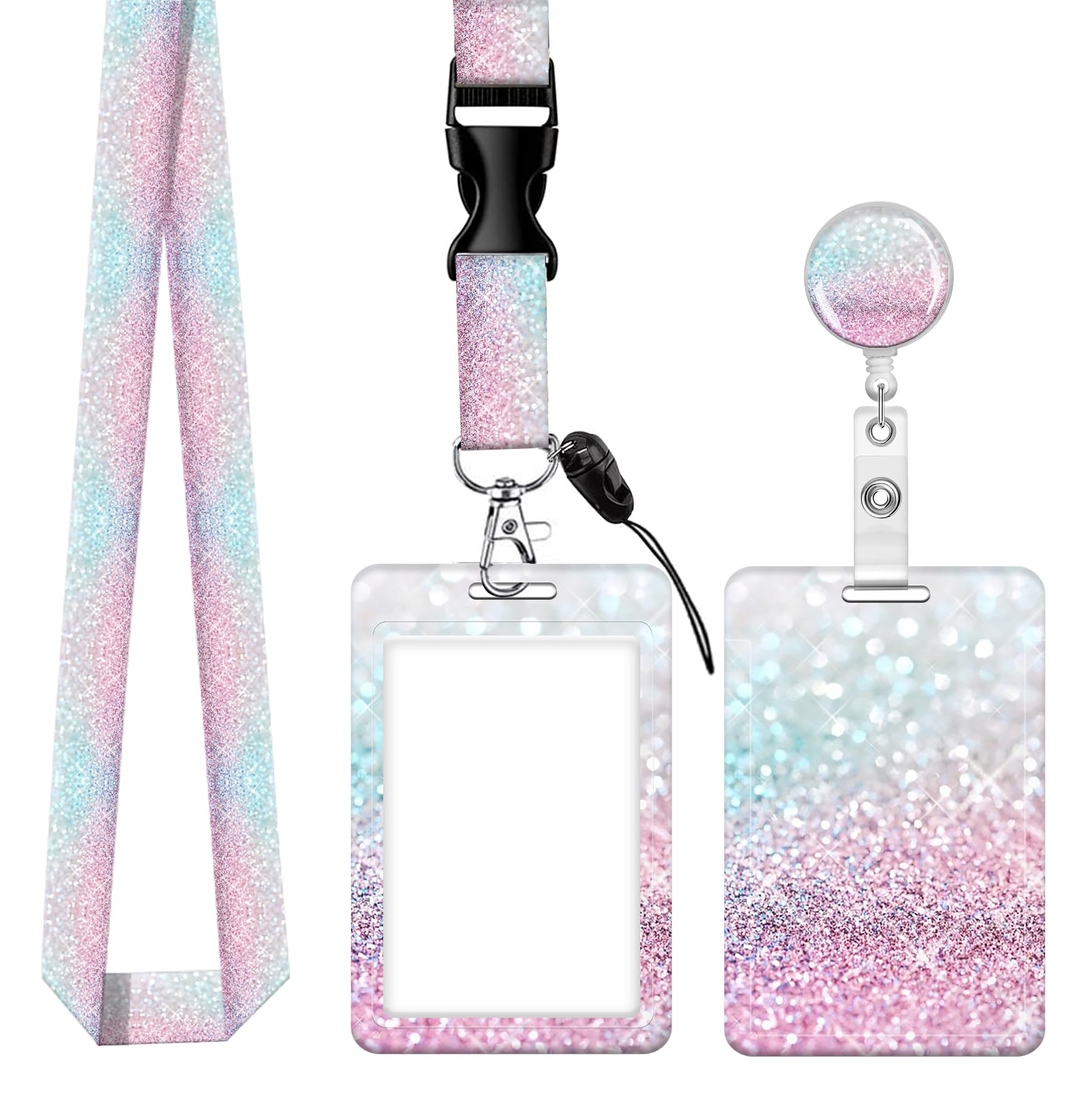 BLOCIT ID Badge Holder with Lanyard - Fashionable ID Card Holders with Retractable Lanyards - Soft Fiber Metal Clip Sturdy Buckle for Key Wallet -