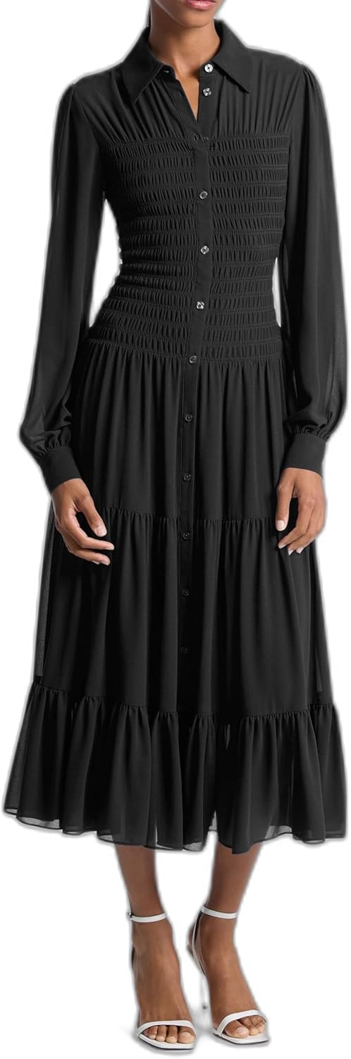 Michael Kors Womens Smocked Shirt Dress