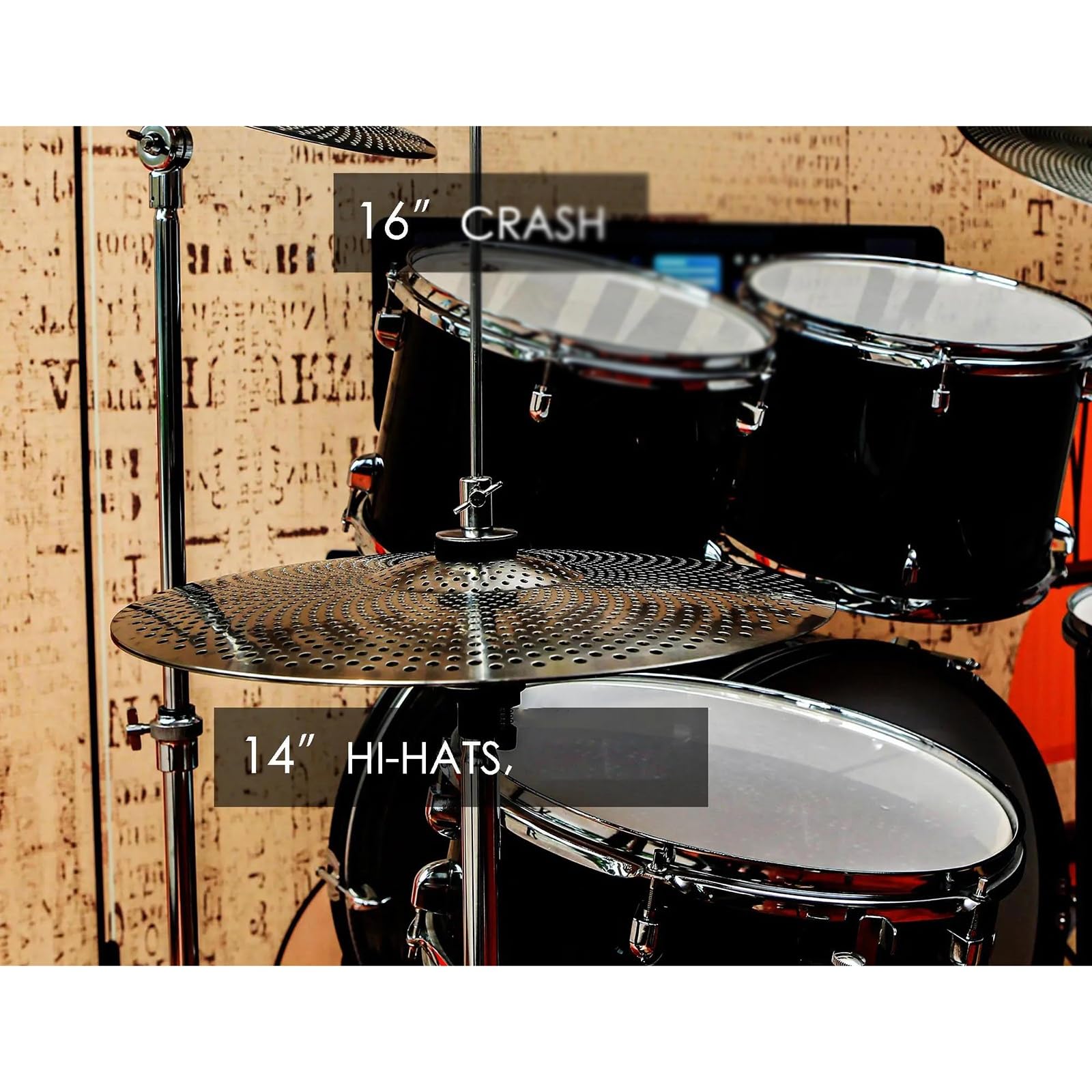 Piatti per Batteria Professionali Pacchetto Piatti A Basso Volume Set Piatti Silenziosi 10/14''/16''/18''/20'' (6 Pezzi) Con Borsa Per Piatti