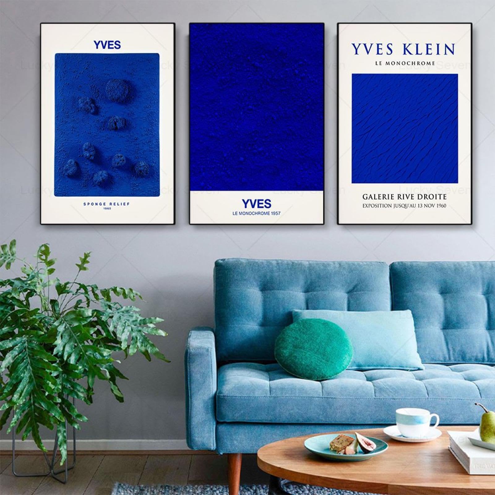 Dittelle Yves Klein Exhibition Poster Blue Color Lump Abstract Art Prints Canvas Painting Minimalist Wall Home Decor19.6”x 27.5”(50x70cm) x3 No frame