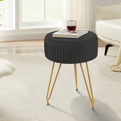 Miniatura 2 de Acehome Taburetes redondos de tocador silla de tocador de terciopelo taburete otomano redondo con patas de metal sillas de tocador para sala de