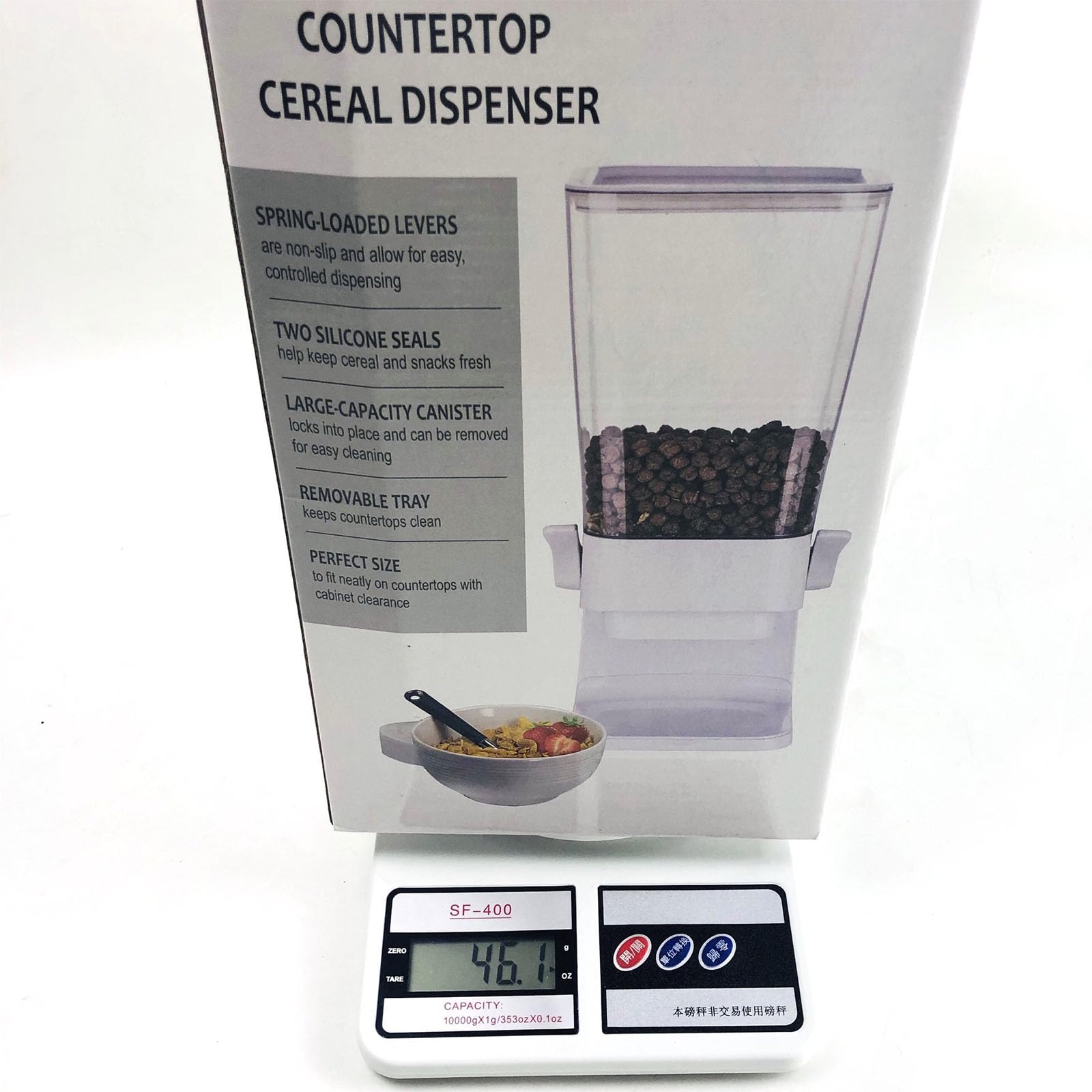 Contenitore per la conservazione dei cereali in plastica trasparente con chiusura ermetica Contenitore per alimenti secchi sfusi da 5, 5 litri per scatola organizzativa per negozi chicchi riso