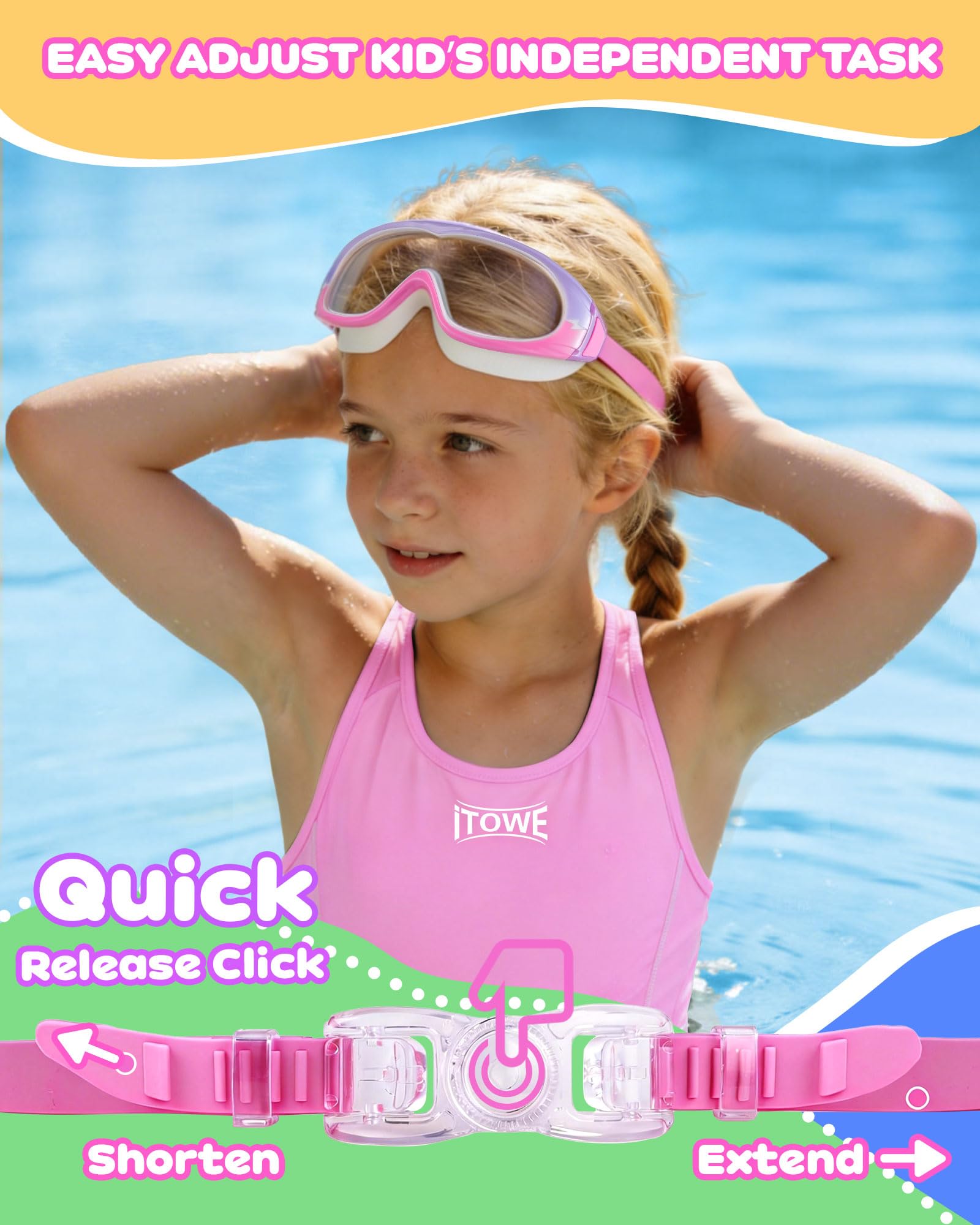 2 Stück Weitsicht-Schwimmbrille, kein Auslaufen, Kinder-Schwimmbrille mit Anti-Beschlag/UV-HD-Ansicht, Kinderbrille für Jungen und Mädchen 3–15