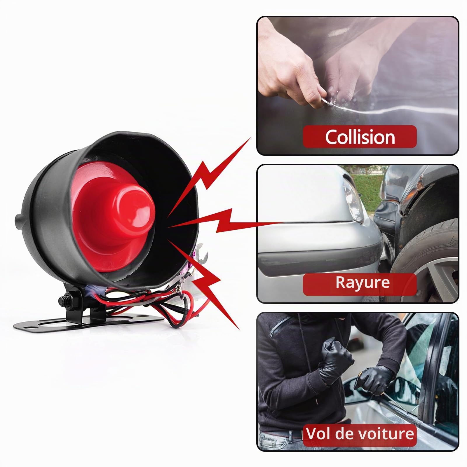 Baceyong Alarme de Voiture, klaxon de sécurité Cw-8110 120DB avec 2 télécommandes 12v DC Voiture, système de Protection de sécurité d'alarme de véhicule Universel antidémarrage Noir