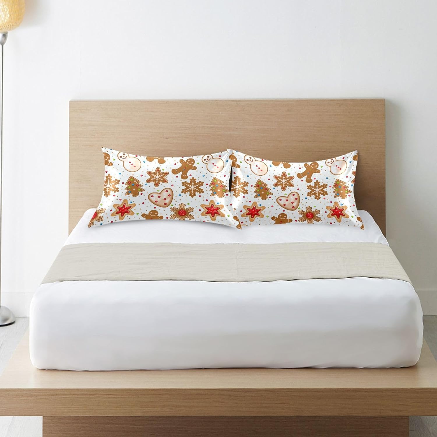 Christmas Satin Pillowcase for Hair and Skin Xmas Gingerbread Cookies Silk Pillow Case Soft and Cozy Body Pillow Covers Queen Size with Envelope Closure M image 5