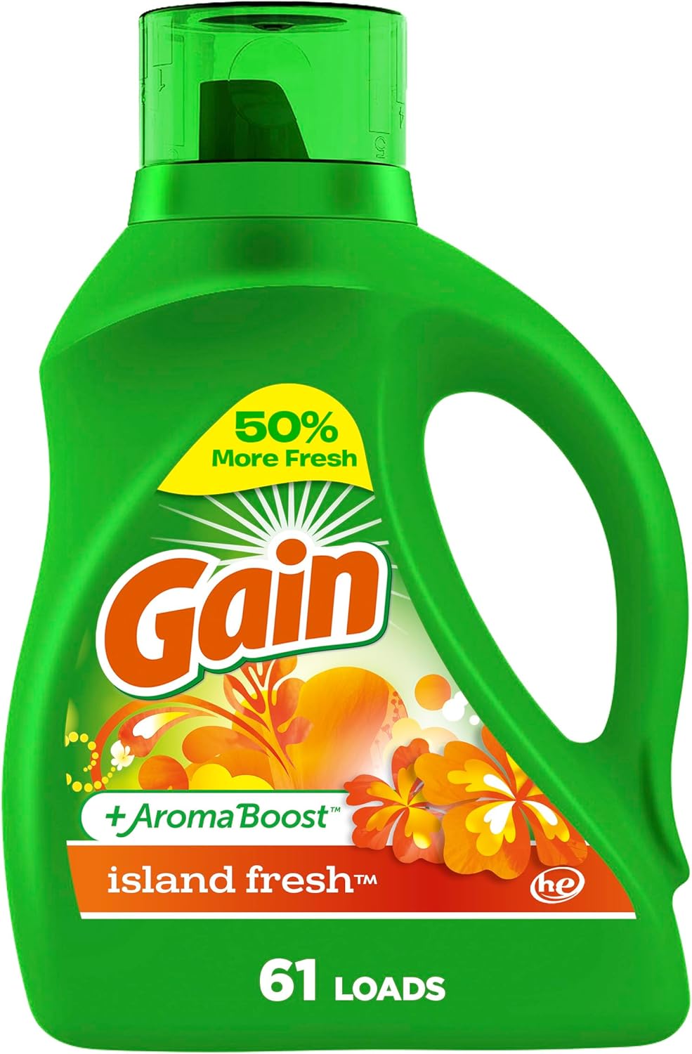 Gain + Aroma Boost Liquid Laundry Detergent, Island Fresh Scent, 61 Loads, 88 oz, HE Compatible