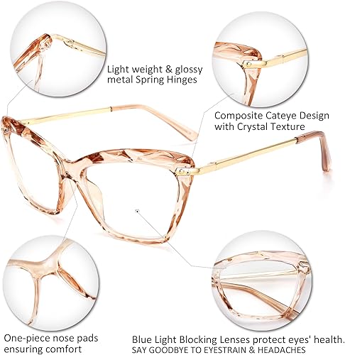 Vista 41 de FEISEDY Gafas de lectura de ojo de gato de cristal con bloqueo de luz azul para lector antifatiga ocular B2596 vino 1.0x