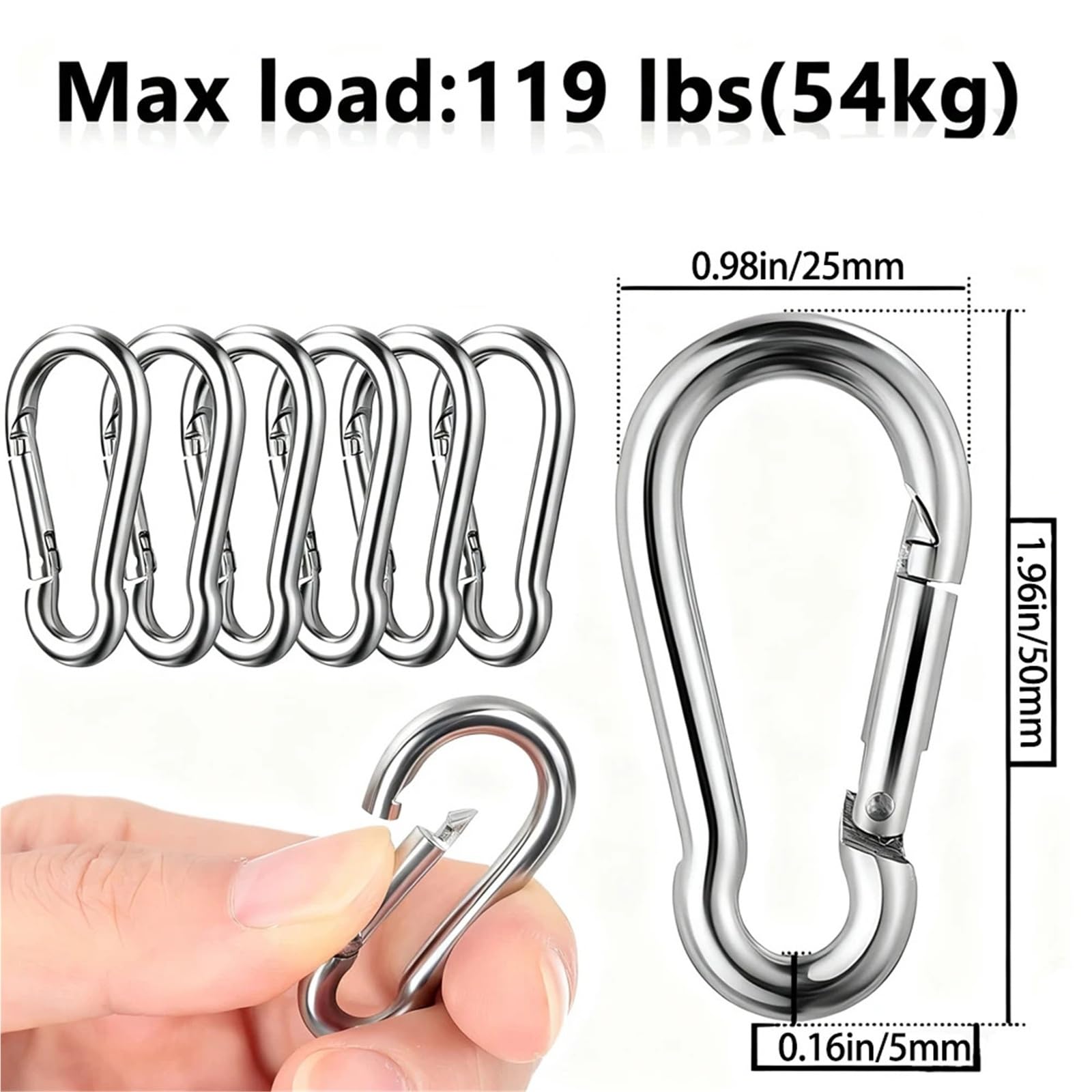 Poleas Juego de cuerda elevación polea acero inoxidable M15 304, herramienta rueda con hebilla resorte M5 for tracción alambre colgante(6set)