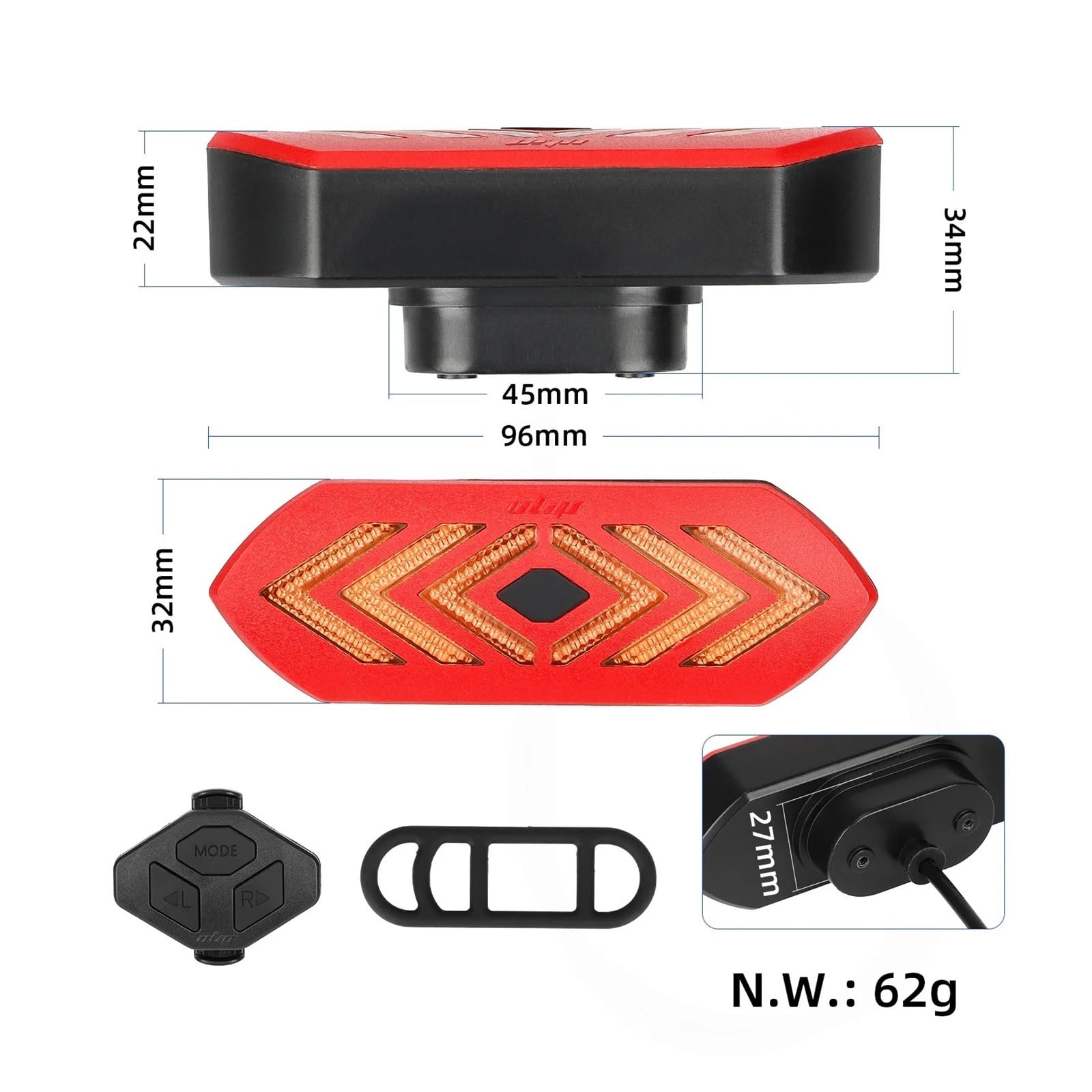 Luz Trasera de señal de Giro modificada Compatible con Xiaomi Pro 2 Mi3 Scooter eléctrico Control Remoto USB Recargable LED Intermitente Piezas de Ciclismo
