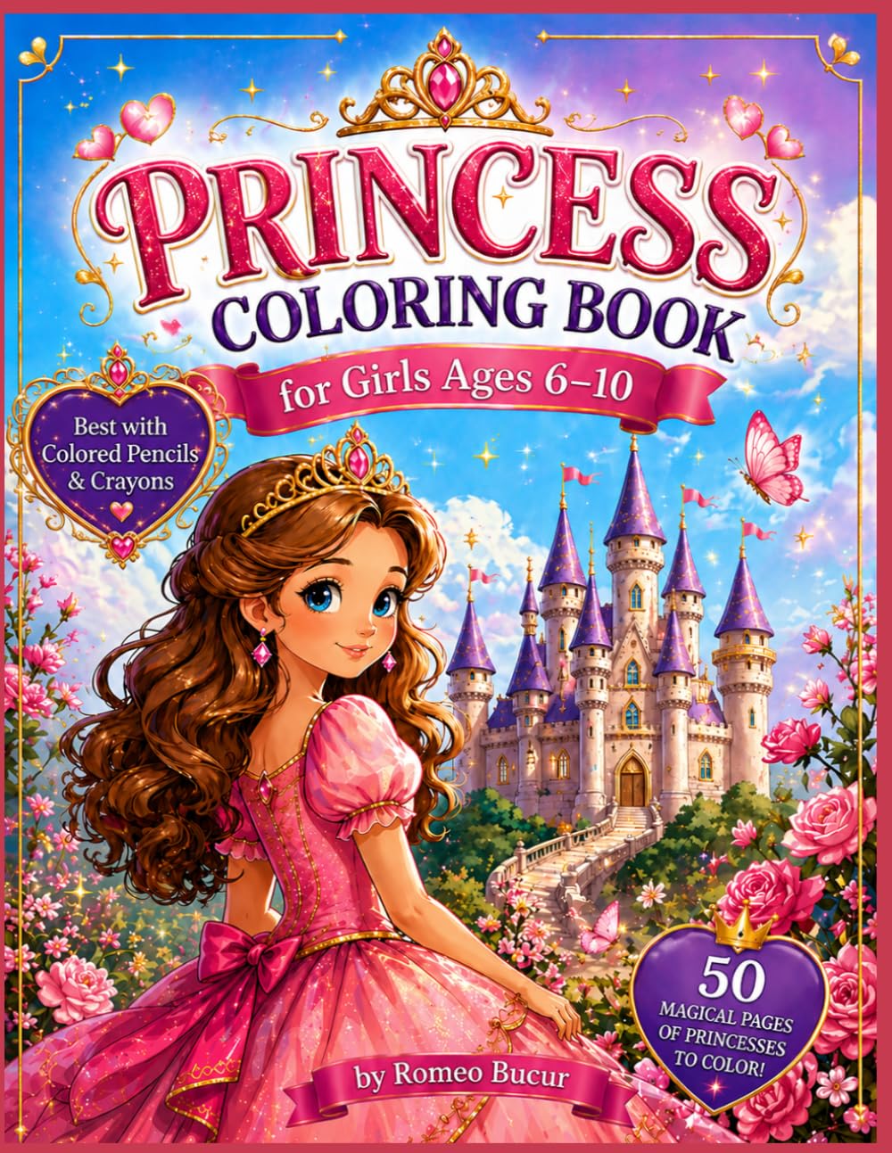 Princess Coloring Book for Girls Ages 6–10: Cute, Easy & Relaxing Designs of Princesses, Animals & Magical Scenes