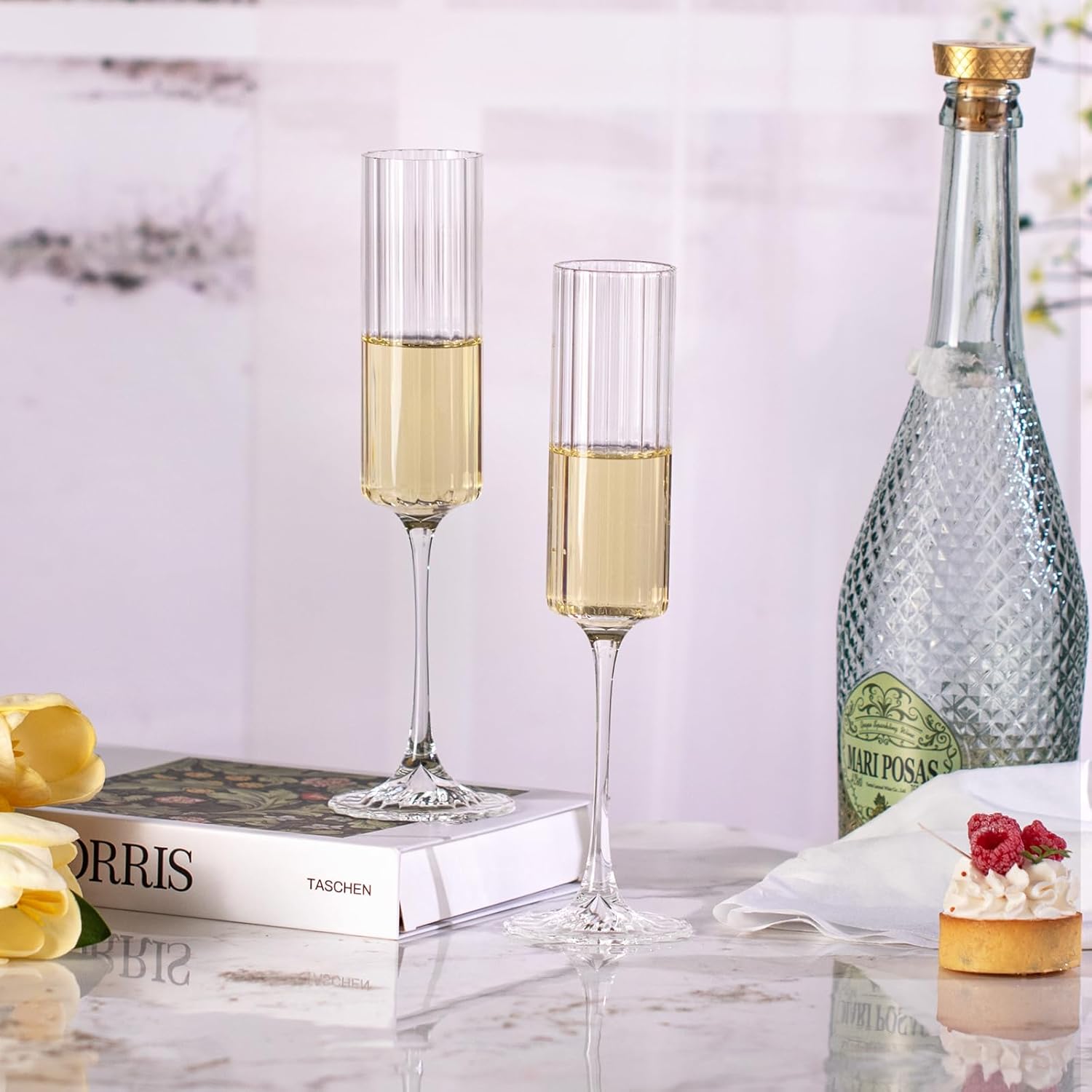 KAMMAK Champagne Glasses 6.8oz Champagne Flutes Set of 2, Elegant Glass Champagne Flutes with Long Stem, Clear Champagne Glasses Gift Ideal for Wedding, Party, Birthday, Anniversaries, Christmas - Image 6