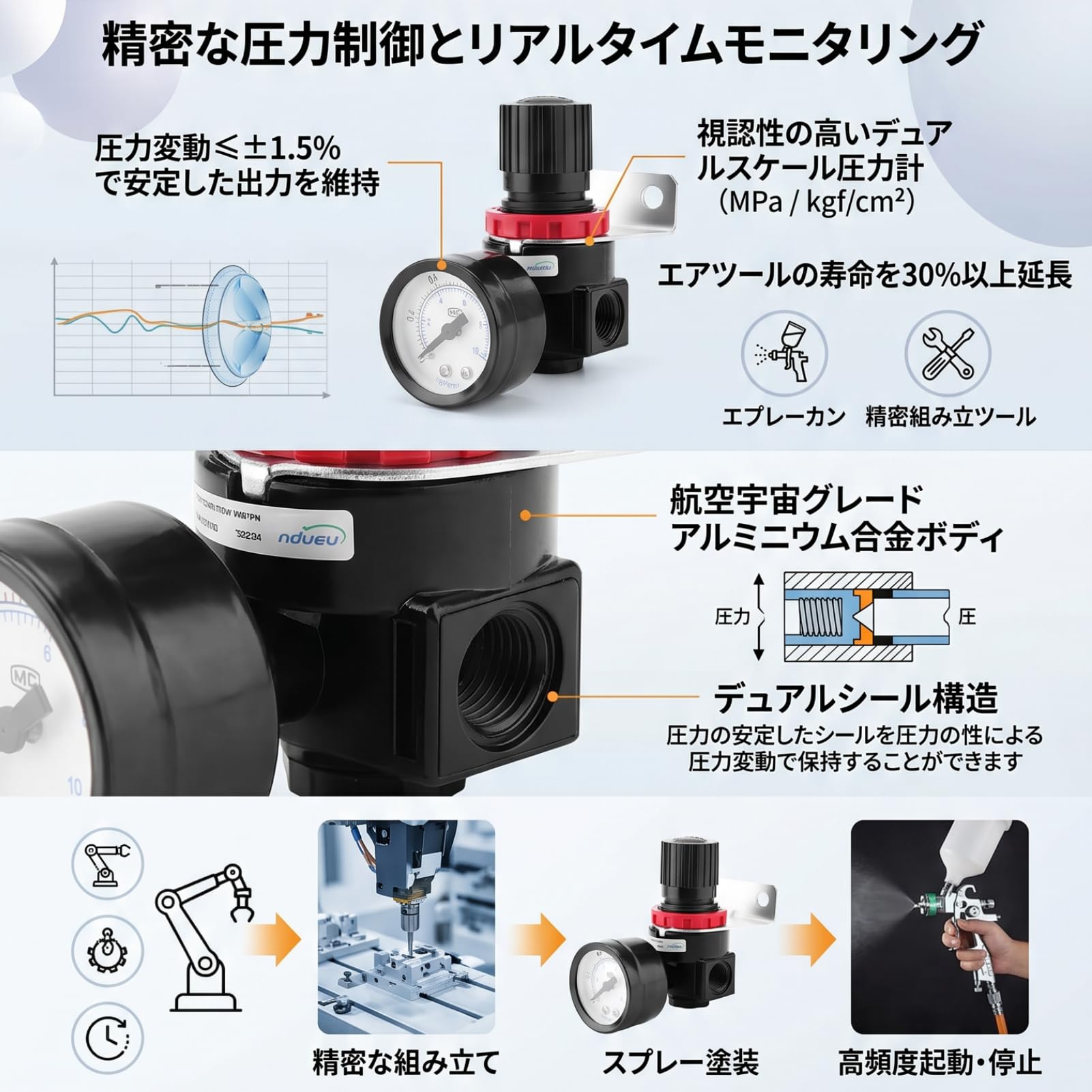 Amazon | エアコンプレッサー圧力計 レギュレータ バルブ AR2000 継手