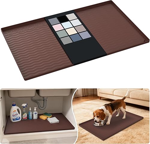 Miniatura 54 de URMONA Tapete de silicona impermeable para debajo del fregadero de 40 x 22 pulgadas, forro para estante de cocina y baño, protector de gabinete y