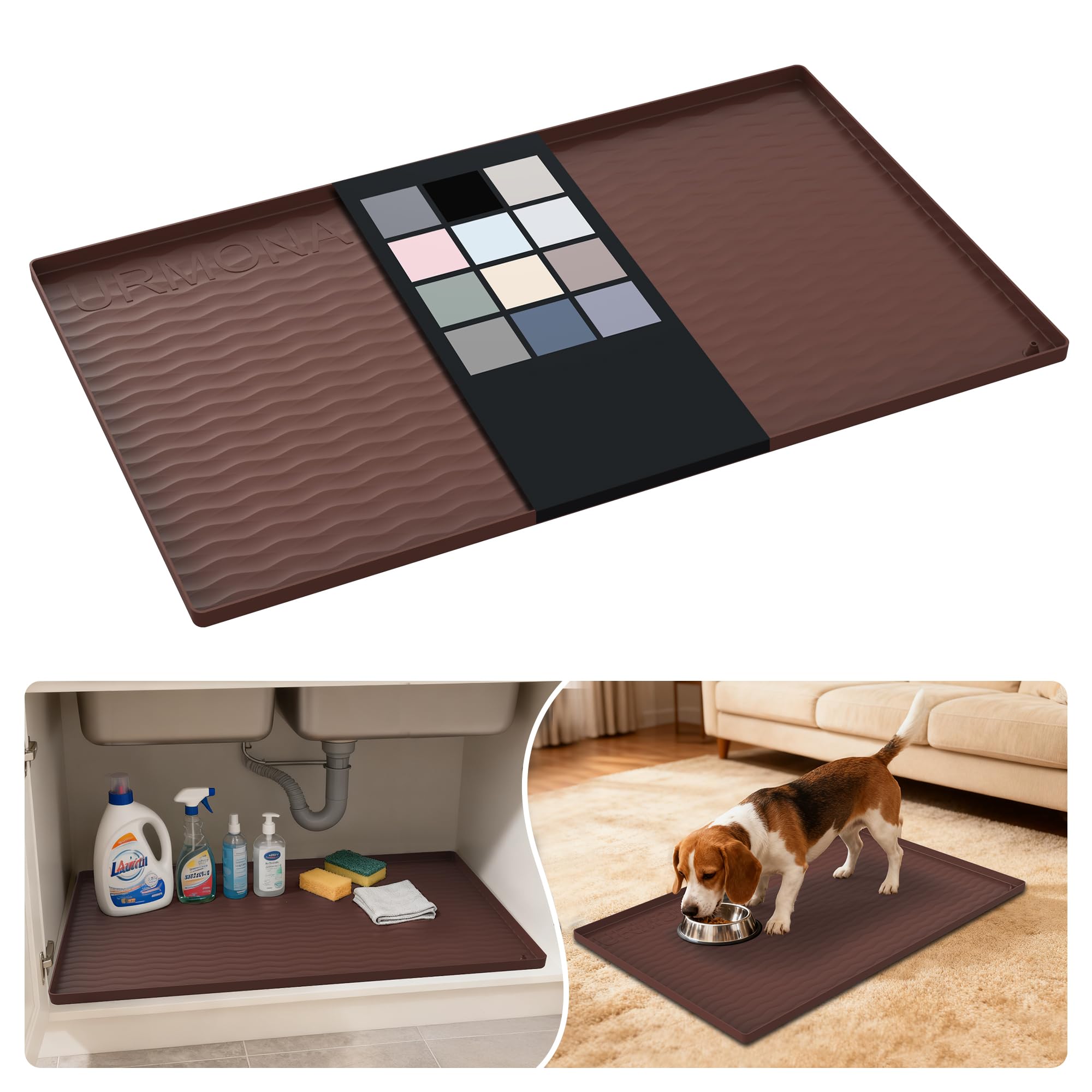 URMONA Waterproof Silicone Under Sink Mat, 31 x 19 in, Flexible Shelf Liner