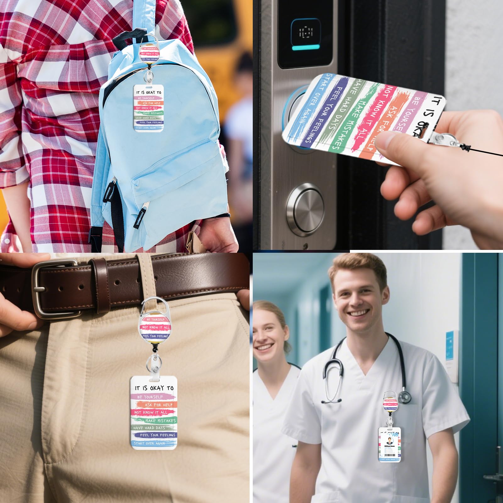 Be Yourself Ausweishalter mit Umhängeband und strapazierfähiger, einziehbarer Rolle, um 360° drehbarer Karabiner, Schlüsselanhänger für Damen, Studenten, Lehrer, Krankenschwestern, Büro