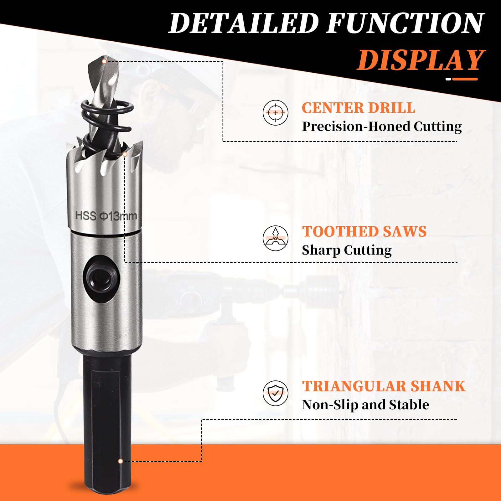 METALLIXITY Hole Saw 13mm (1/2"), M2 High Speed Steel Hole Cutter with Center Drill Bit, Hex Key and Spring - Image 3