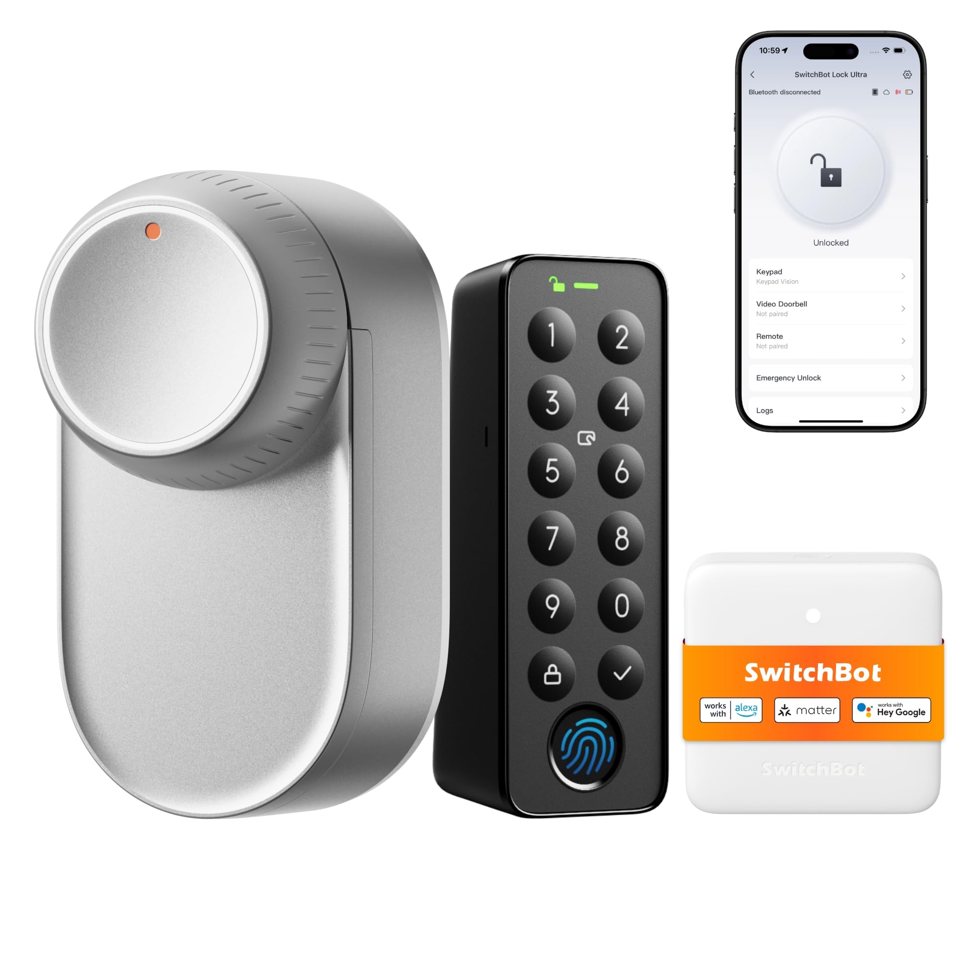 SwitchBot WiFi Smart Lock Ultra Con Tastierino Touchscreen, Serratura Smart Con Impronte Digitali, Serratura Elettronica Con Batteria Ricaricabile, Adatta A Porte Europee, Matter/Alexa/Google