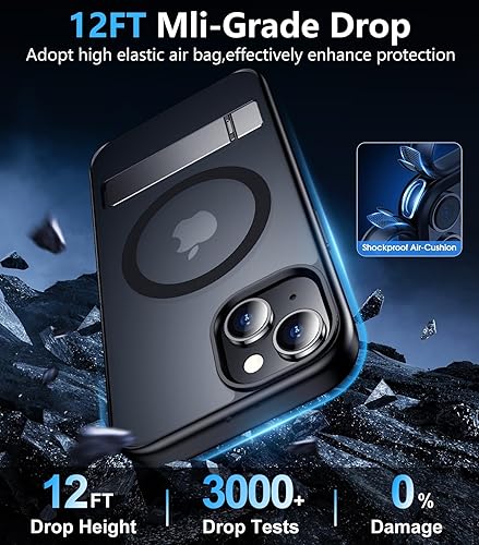 Miniatura 10 de Funda magnética para iPhone 15, para iPhone 14, compatible con Magsafe Soporte oculto integrado protección contra caídas de grado militar de 15 pies