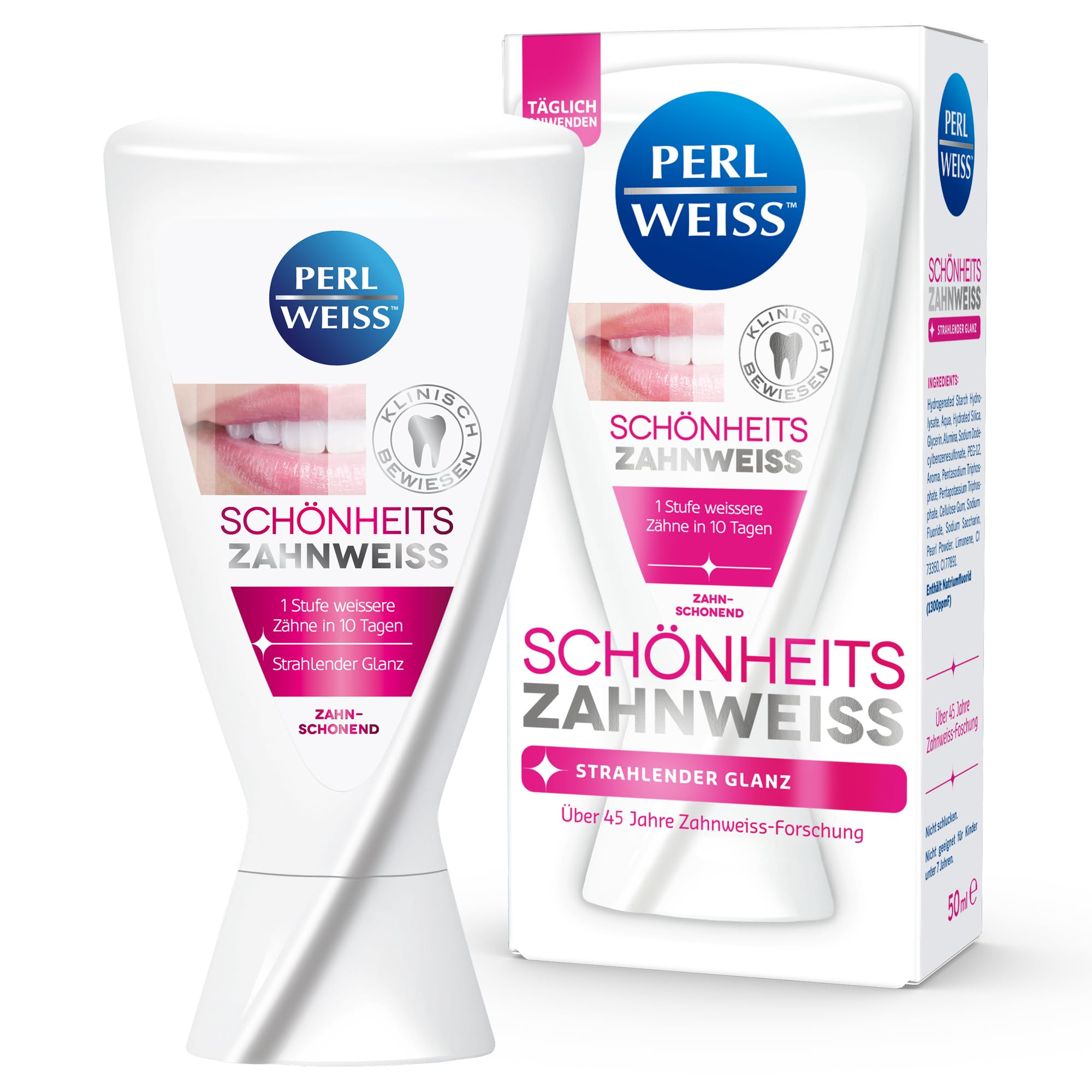 PERLWEISS Schönheits Zahnweiss Whitening Zahncreme – 50 ml mit Pearl Powder
