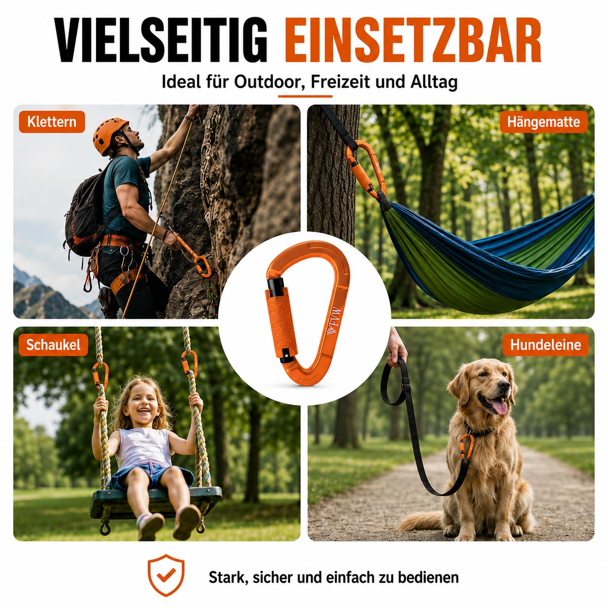 Mosquetón para escalada y escalada, 10 unidades con certificado UIAA de 25 KN, para hamacas, columpios, perros