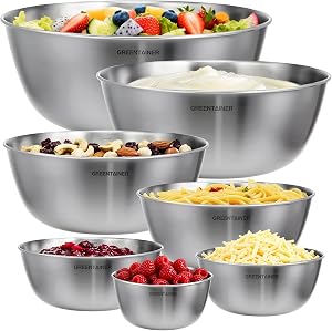 7-Piece Stainless Steel Mixing Bowls Set for Kitchen, Nesting Bowls for Mixing, Baking, Prepping, Cooking and Serving Food, Metal Mixing Bowls Dishwasher Safe (7)