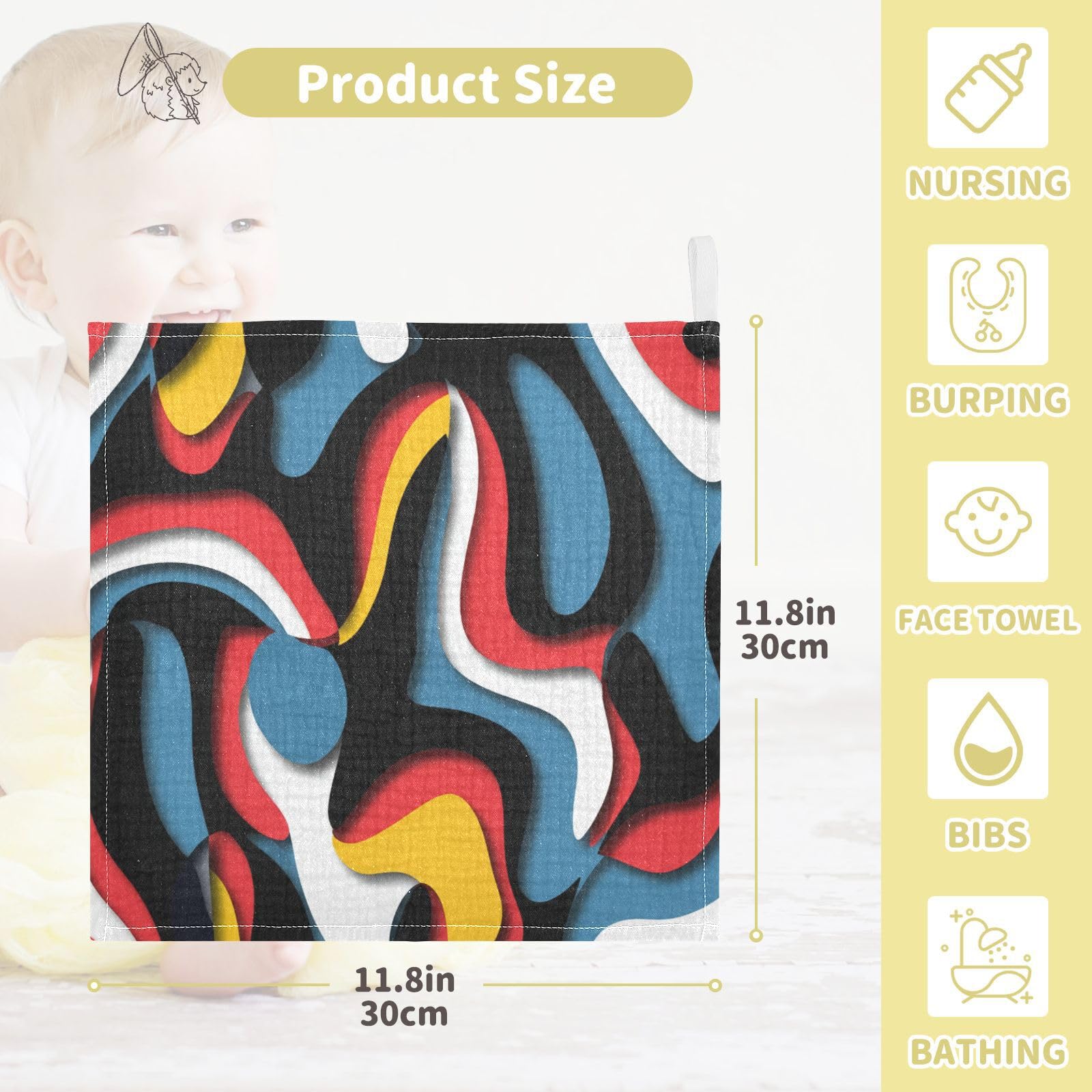 Kigai Colorful Colors Baby Washcloths,3pcs Ultra Soft Absorbent Towel,Newborn Bath Face Towel, Natural Reusable Baby Wipes for Sensitive Skin, Baby Registry as Shower