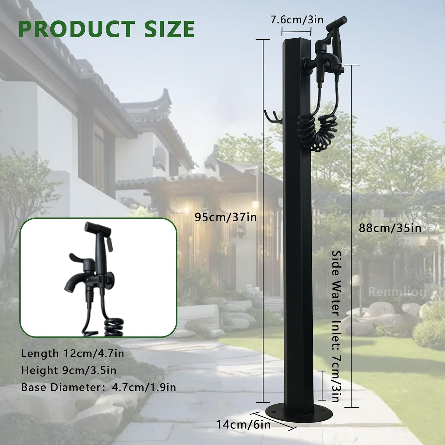 Outdoor Faucet Vertical Garden Water Column，Stainless Steel Floor Mounted Water Tap Freestanding Hose Stand Courtyard Water Faucet Pillar for Irrigation and Watering