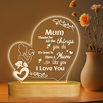 Anywin Mothers Day Gifts for Mum,Warm Acrylic Engraved Night Light for Bedroom Living Room Home Decor, Keepsake Gifts from Daughter, Son, Husband for Mother,Mum,Wife Mother Day, Birthday,Easter,Xmas
