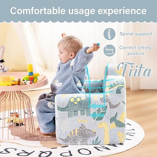 Miniatura 54 de Tiita Silla infantil de felpa para niños, sofá de felpa que brilla en la oscuridad, sofá para niños pequeños con funda lavable, asa de transporte,
