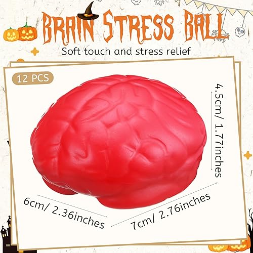 Miniatura 3 de Leitee 12 unidades de bolas de estrés cerebral a granel, cerebro grande, poliuretano, mano, ejercicio, músculo, pelota de presión, divertido alivio