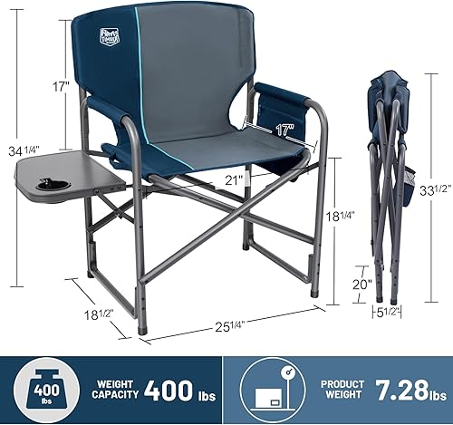 Miniatura 3 de TIMBER RIDGE Silla de campamento de aluminio de gran tamaño, silla de directores portátil ligera con mesa auxiliar, bolsillo lateral desmontable