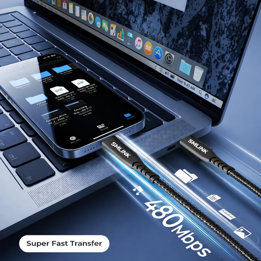 Cable PD60W USB-C a USB-C, carga rápida trenzada de nailon de 1,5 m y transferencia de datos de alta velocidad, compatible con iPhone 16/15, iPad Pro, MacBook, Sansung Series, Huawei Series
