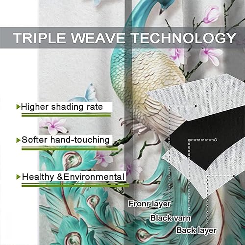 Miniatura 30 de Cortina opaca con estampado de pavo real, con estampado de animales retro, con bolsillo para cortinero y flores de peonía doradas, para dormitorio,