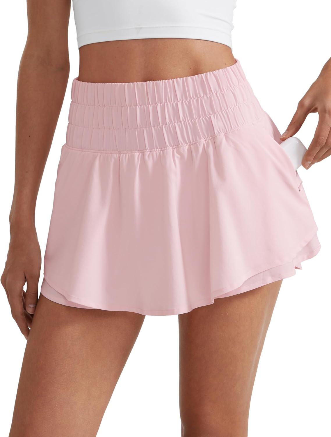 CRZ YOGA Ruffle Skirt Overlay Athletic Shorts for Women - High Waisted Flowy for Workout Running Tennis with Zip Pocket
