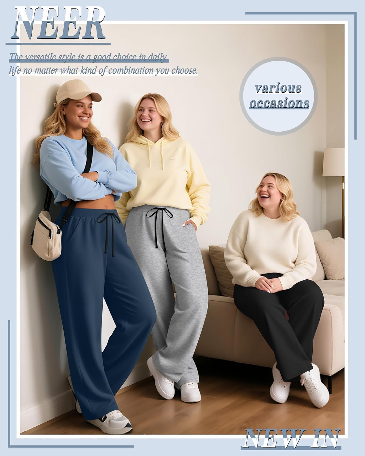 Neer 3 Pack Women's Plus Size Yoga Sweatpants Drawstring Lounge Pants with Pockets Baggy Loose Workout Open Bottom Joggers - Image 5