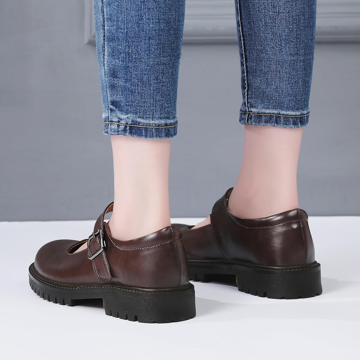 Women's Mary Jane Flats in Black Chunky Comfortable Non-Slip Sole Cute Dressy Design for Casual School or Work for Mary Jane Women Shoes - Image 7
