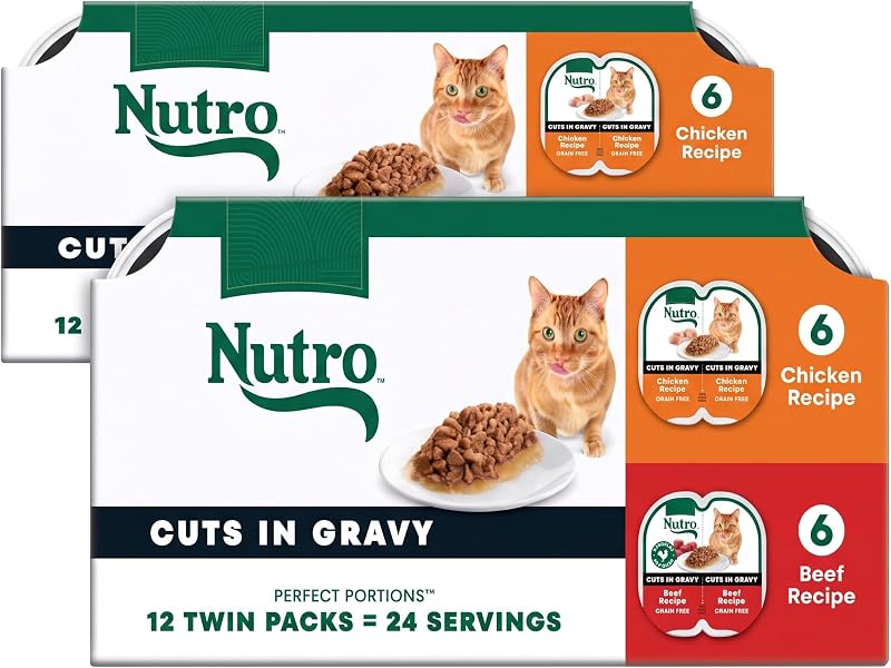 Ração úmida para gatos adultos Nutro Perfect Portions Cuts in Gravy, receitas de frango e carne bovina, 158 g, Pacote com 2