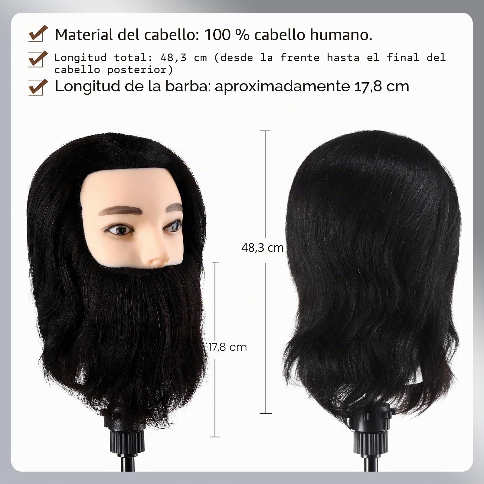 Cabeza de peluquería para hombre con soporte 100% cabello humano cabeza de entrenamiento maniquí para estudio profesional en la Cosmetología con soporte
